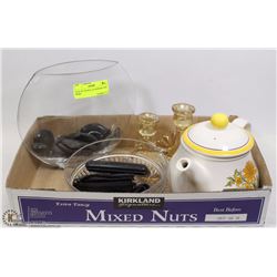 FLAT W/ TEAPOT, GLASSWARE AND MORE