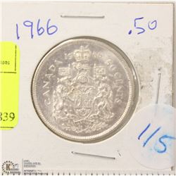 115) CANADIAN 1966 SILVER HALF DOLLAR