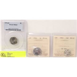 GRADED 1944 VICTORY NICKEL, 1963 CANADIAN 10 CENT