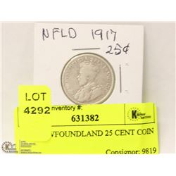 1917 NEWFOUNDLAND 25 CENT COIN