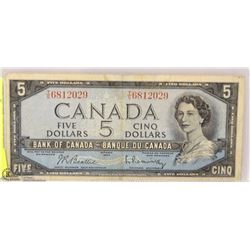 1954 CANADIAN $5.00 BILL