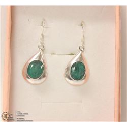 197-GREEN EMERALD EARRINGS .925 STERLING SILVER