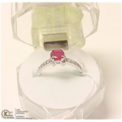168-RED RUBY & CZ  RING .925 STERLING SILVER