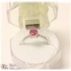 Image 1 : 168-RED RUBY & CZ  RING .925 STERLING SILVER