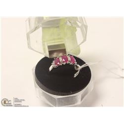 165-RED RUBY & CZ  RING .925 STERLING SILVER