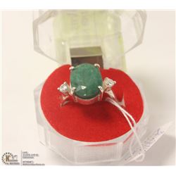 215-GREEN EMERALD & CZ  RING .925 STERLING SILVER