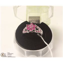 172-RED RUBY  RING .925 STERLING SILVER