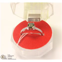 186-GREEN PERIDOT &CZ RING .925 STERLING SILVER