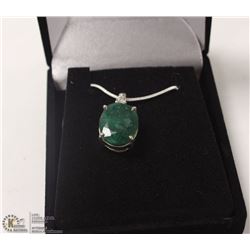 70-NATURAL EMERALD & CZ .925 STERLING SILVER PENDANT