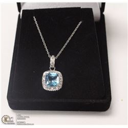 111-GENUINE SWISS BLUE TOPAZ &CZ PENDANT NECKLACE