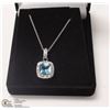Image 1 : 111-GENUINE SWISS BLUE TOPAZ &CZ PENDANT NECKLACE