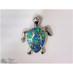 ST SILVER CREATED OPAL TURTLE SHAPED PENDANT