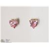 Image 1 : 14KT YELLOW GOLD PINK CZ HEART SHAPED EARRINGS