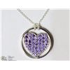 Image 2 : ST SILVER CRYSTAL PURPLE HEART PENDANT W/ CHAIN