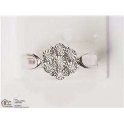 STERLING SILVER 7 DIAMOND FLOWER SHAPED SIZE 7.5 RING