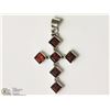 Image 1 : STERLING SILVER GARNET CROSS SHAPED PENDANT