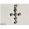 Image 2 : STERLING SILVER GARNET CROSS SHAPED PENDANT