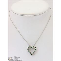 ST SILVER NECKLACE W/ EMERALD HEART PENDANT