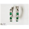 Image 1 : STERLING SILVER SIMULATED EMERALD HOOP EARRINGS