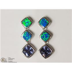 STERLING SILVER TANZANITE CREATED OPAL EARRINGS