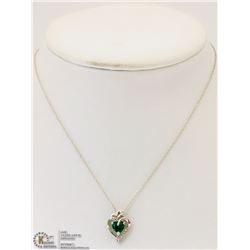 ST SILVER NECKLACE W/ EMERALD HEART PENDANT