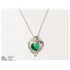 Image 2 : ST SILVER NECKLACE W/ EMERALD HEART PENDANT