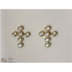 14KT YELLOW GOLD CZ CROSS SHAPED EARRINGS