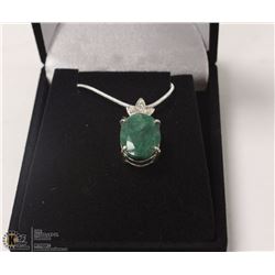 72-NATURAL EMERALD & CZ .925 STERLING SILVER PENDANT