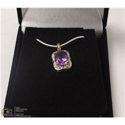 93-GENUINE AMETHYST & CZ .925 STERLING SILVER PENDANT