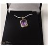 Image 1 : 93-GENUINE AMETHYST & CZ .925 STERLING SILVER PENDANT