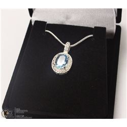 100-GENUINE BLUE TOPAZ &CZ .925 STERLING PENDANT