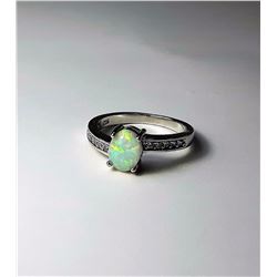 #13 - WHITE FIRE OPAL & ZIRCON RING