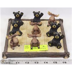 TIC TAC TOE GAME CARVED WOOD LOOK, BEAR