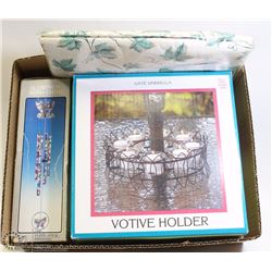 BOX W/NEW PATIO TABLE VOTIVE HOLDER,