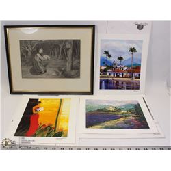 LOT OF 4 ARTWORK WITH CERTIFICATE, 1 FRAMED