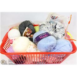 XL BASKET OF WOOL, LACE, VINTAGE