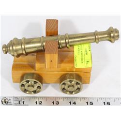 HAND CRAFTED WOOD CANNON WITH BRASS WHEELS