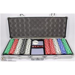 LARGE POKER SET IN METAL CARRYING CASE