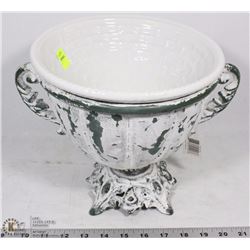 RUSTIC METAL AND CERAMIC PLANTER