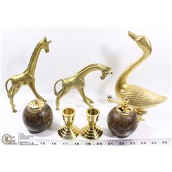 BOX WITH BRASS GIRAFFES AND GEESE AND MORE