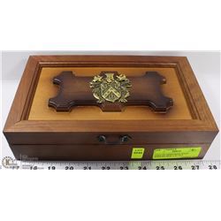 COAT OF ARMS MENS WOOD JEWELRY BOX 11 X 7 X 3