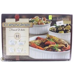 NEW CORNINGWARE FRENCH WHITE 12PC COOKING
