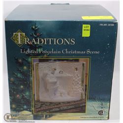 TRADITIONS LIGHTED PORCELAIN XMAS SCENE