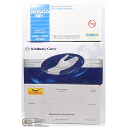 LOT OF 3 BOXES OF ASSORTED LATEX GLOVES (100CT/BOX