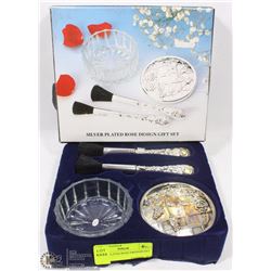SILVER PLATED ROSE DRESSER SET