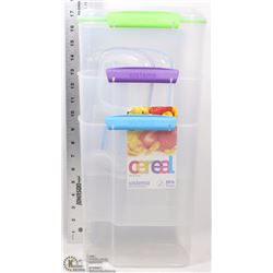 LOT OF 3 PLASTIC CEREAL STORAGE CONTAINERS