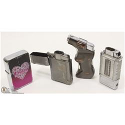 LOT OF 3 BUTANE AND 1 ZIPPO STYLE LIGHTERS