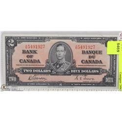 BANK OF CANADA 1937 $2 GORDON TOWERS BANK NOTE