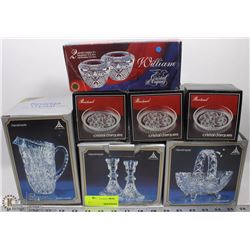 FLAT OF ASSORTED CRYSTAL DISHES, COASTERS & MORE