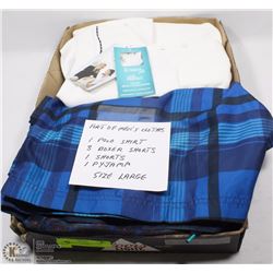 FLAT OF MENS CLOTHES SIZE LARGE INCLUDES